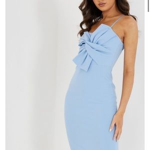 NWT! Light blue strapless dress with bow and slit. Size 10